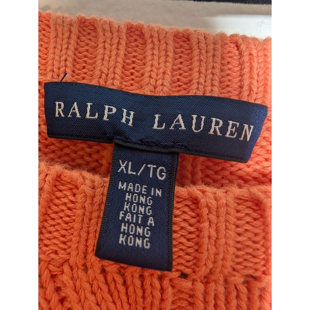 Ralph Lauren Y2K Coral Cable Knit Cotton Sweater XL Preppy Pony Logo Old Money - Picture 5 of 7